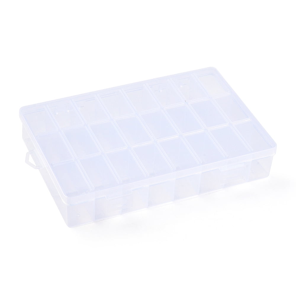 10 pc Plastic Bead Storage Containers 24 Compartments Rectangle Clear 19.5x13.8x3.5cm Hole: 7x18mm Compartment: 22x40mm