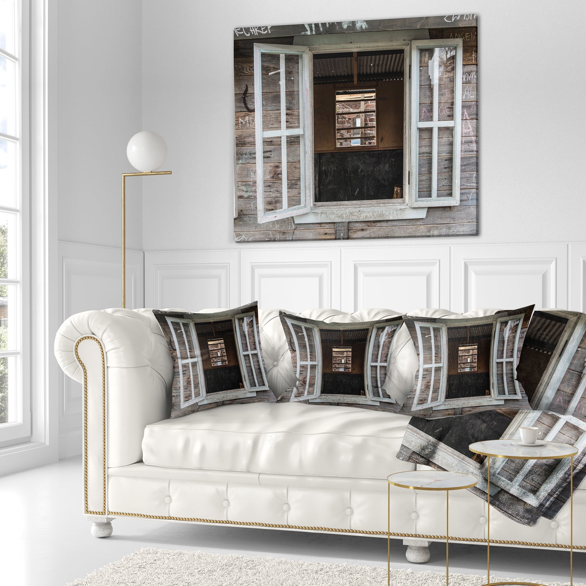 Designart Wooden Walls and Windows - Landscape Printed Throw Pillow - 18x18