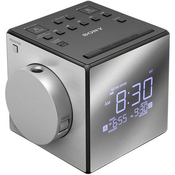 Black Nature Sound Alarm Clock Radio with Time Projection