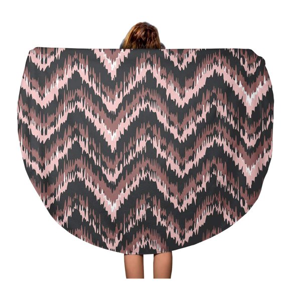 JSDART 60 inch Round Beach Towel Blanket Gray Zigzag Pattern Chevron Zig Zag Rose Quartz Color Travel Circle Circular Towels Mat Tapestry Beach Throw