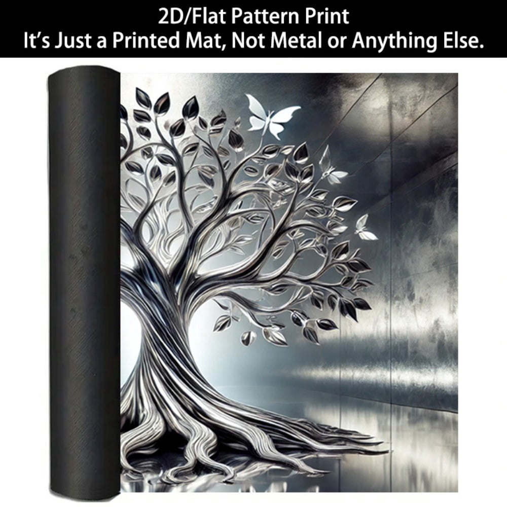 1 2D/flat stove cover protection pad, with a silver-black butterfly decorative tree pattern design, 28.3x20.5 inches (72×52cm), easy to clean, perfectly suitable for any kitchen, washing machine, dry