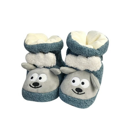 

Eloshman Newborn Toddler Fleece Boots Animal Cartoon Sock Boot Magic Tape Crib Shoes Casual Cute Plush Lining Slippers Shoe Lightweight Winter Bootie Blue