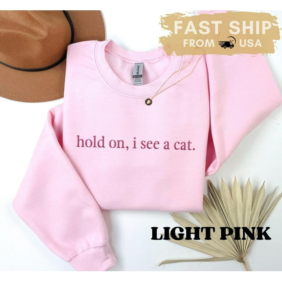 Embroidered Hold On I See A Cat Sweatshirt, Funny Cat Lover Sweater, Cat Mom Gift, Pet Parent Humor Crewneck, Cozy Cat Lady Top, funny cat