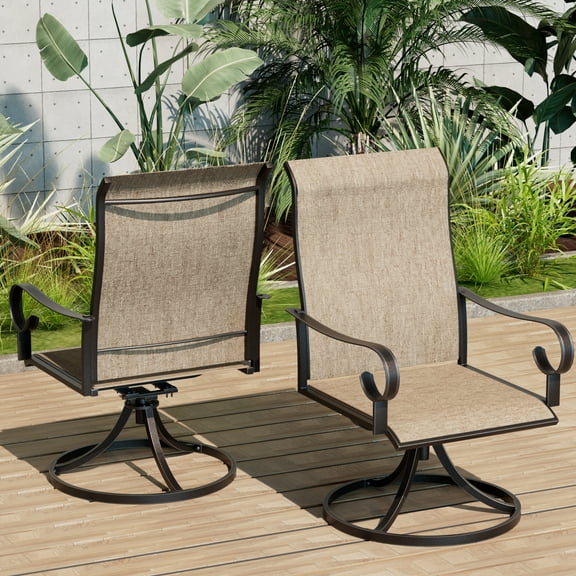 Patio Swivel Dining Chairs Set of 2, Outdoor Swivel Rocker Chairs with All Weather Textilene, High Back & Metal Frame for Backyard Deck Lawn Garden, Brown