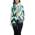 thumbnail image 2 of Women's Fashion Tassel Scarf, Green Geometric Plaid Long Shawl, Lightweight and Warm, 2 of 9