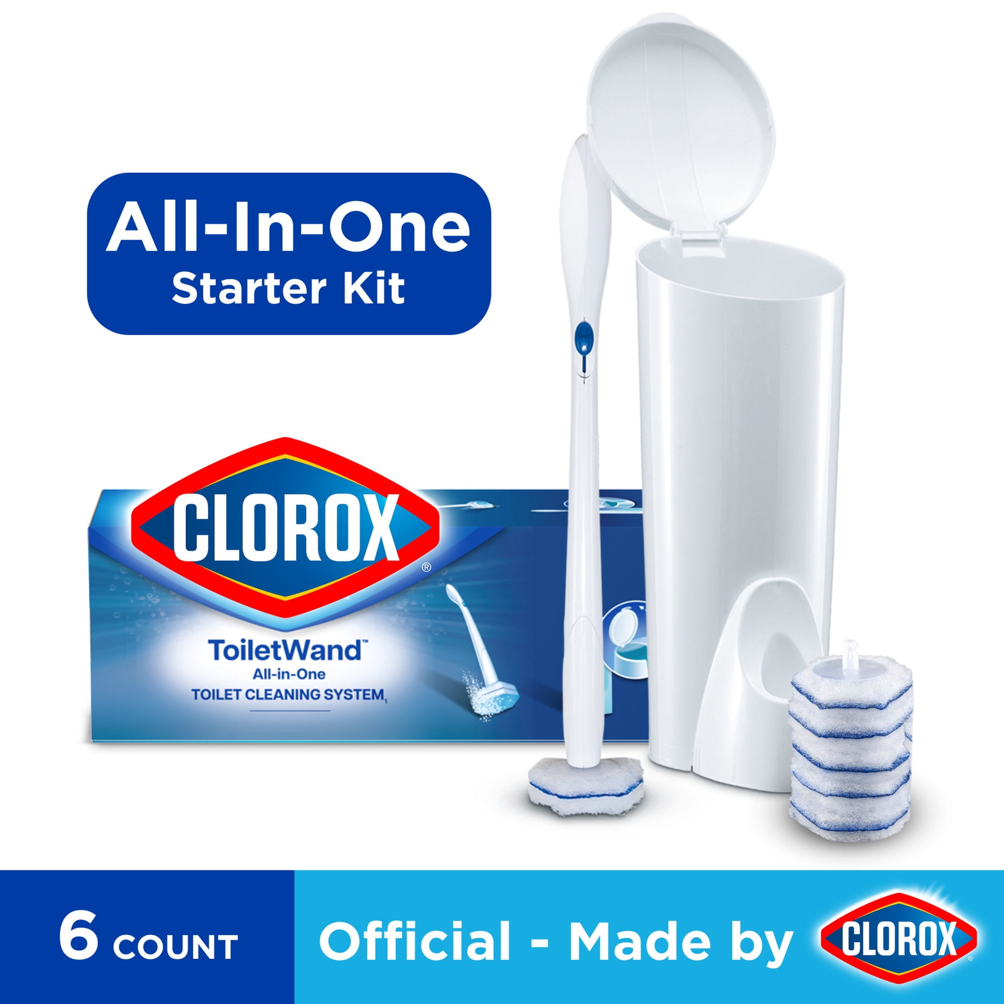Clorox ToiletWand Disposable Toilet Cleaning System, ToiletWand, Storage Caddy and 6 Disinfecting ToiletWand Scrubbing Pad Refills