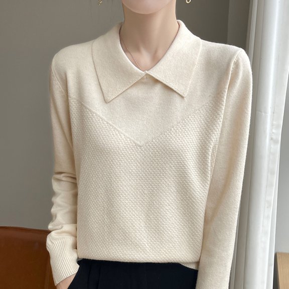 Amidoa Womens Sweaters Lightweight Long Sleeve Beige Workout Classic Collared Sweaters Women's Cardigans/Sweaters L