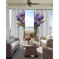 thumbnail image 4 of Watercolor Tulip Blackout Curtains 45 Inches Long, Purple Flowers Leaf 2 Panels, Thermal Insulated Room Darkening Drapes with Grommets, 52W x 45L Each Panel, 4 of 5