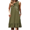 thumbnail image 2 of Ovzne Robes pour Femmes Robe Mode Femmes Impression Col Rond Sans Manches Poche Jupe Plissée Robe Printemps Robe Imprimée Liquidation, 2 of 6