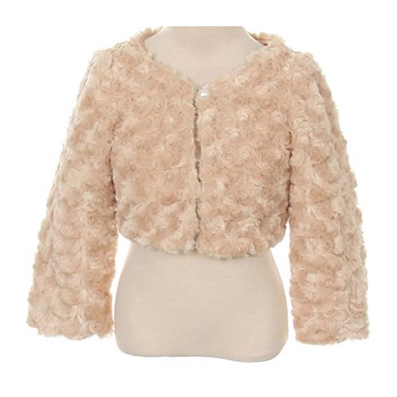 Cuddle fur bolero jacket pearl button Wedding Winter Match Flower Girls Dress Taupe 2-12