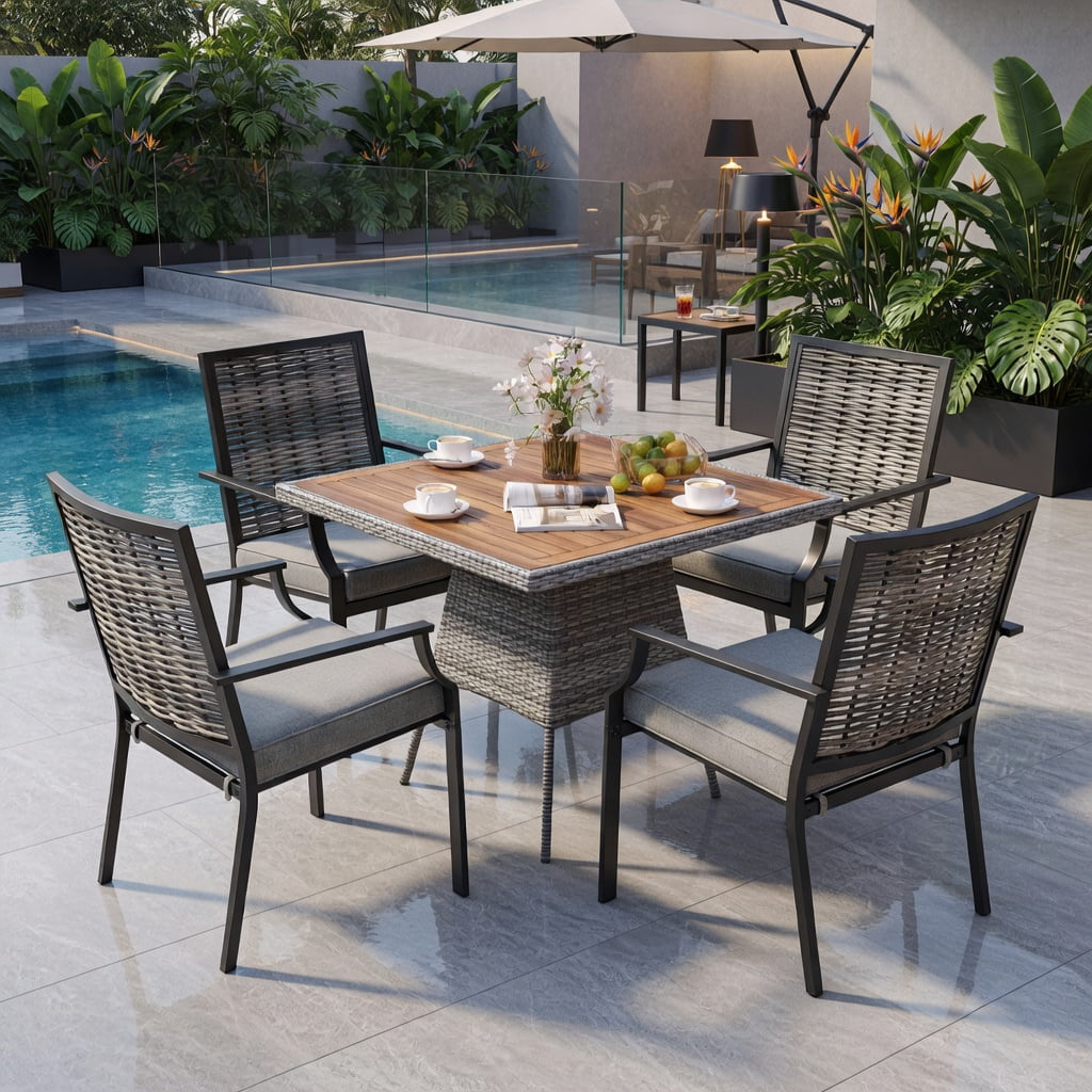 Hommoo 2-Pack Stackable Outdoor Wicker Armchairs with Removable Gray Cushions, PE Rattan Patio Chairs for Backyard, Balcony & Poolside, Gray