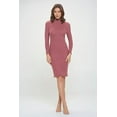 thumbnail image 2 of Women's Long Sleeve Midi Cocktail Bodycon Dress, Stretchy Ribbed Knit, High Neck(Mauve Deep 2X Plus Size), 2 of 6