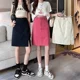 thumbnail image 2 of Falda de cintura alta en forma de A para mujer, talla grande, estilo casual, con abertura lateral, versión coreana, falda ajustada de longitud media, 2 of 5