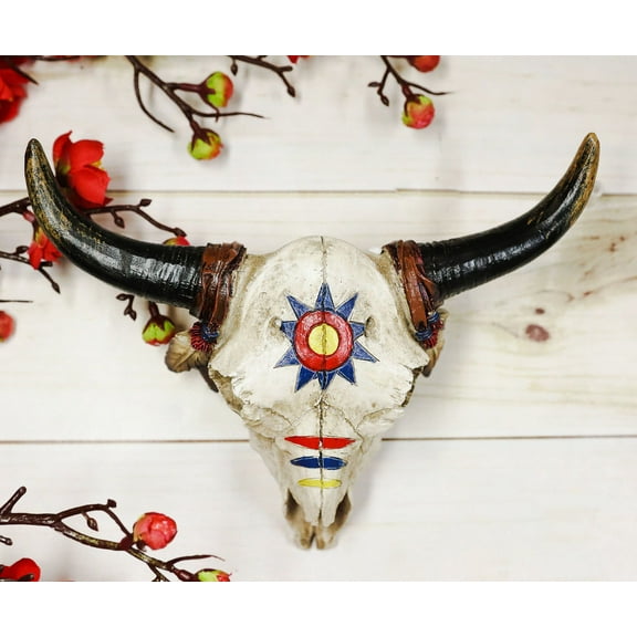 Ebros 7.5"W Southwestern Spirit Sun Dreamcatcher Bull Skull Wall Plaque