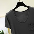 thumbnail image 3 of Jalioing Womens Basic Shirts Comfy Stretchy Short Sleeve Scoop Neck T Shirts Solid Casual Undershirts Tops with Pocket, 3 of 6