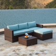 Outdoor Furniture 5Piece Sectional Sofa Set Wicker Blue Cushions for