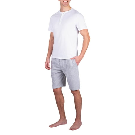

SLEEPHERO Mens Short Sleeve Pajama Set 2 Piece Mens Short Set Sleepwear PJs for Men White w/ Heather Grey Small