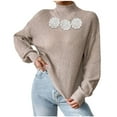 thumbnail image 2 of Sakmal Fall Sweaters for Women Long Sleeve Pullover Cute Tops Beige Loose High Neck Floral Sweaters for Women, 2 of 7