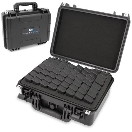 CASEMATIX 56 Pistol Magazine Storage Case - TSA Approved Waterproof Gun Magazine Storage for 9mm Magazines up to 5.5 Remove Foam Slots to Fit Larger Single Stack or Double Stack Pistol Clips