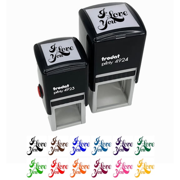 I Love You Elegant Text Self-Inking Rubber Stamp Ink Stamper - Black Ink - Small 1 Inch