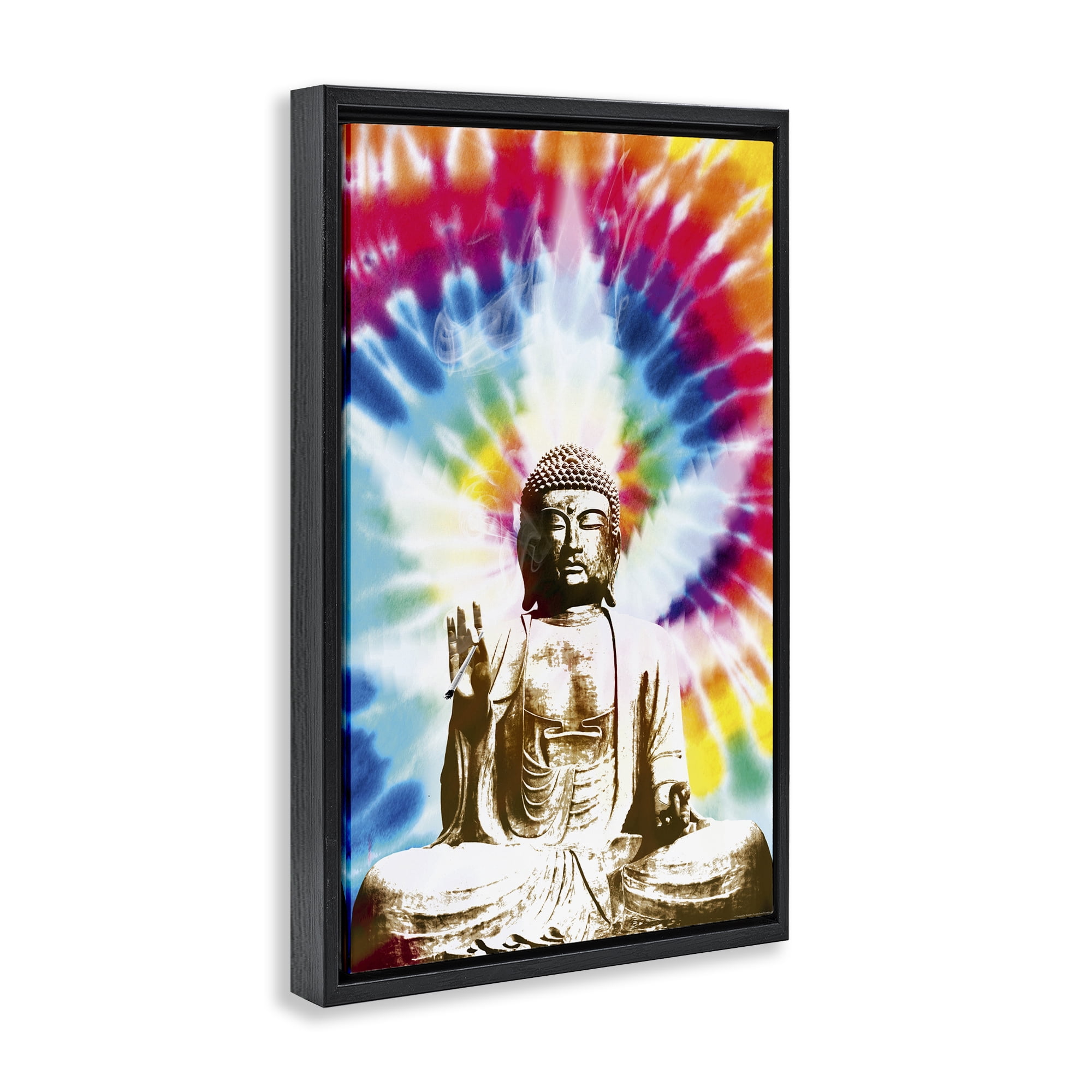 Stupell Industries Hippie Tie Dye Buddha Novelty & Humor Painting Black Floater Framed Canvas Art Print Wall Art, 17 x 25