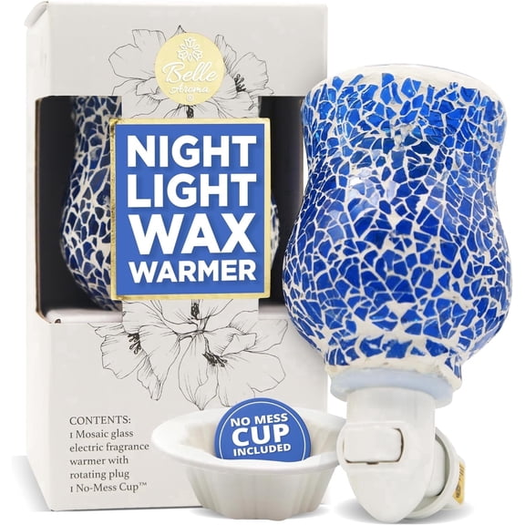 Belle Aroma® Bijou Fragrance Vase® Wax Warmer, Heating Element with LED Lighting, One No-Mess Cup - Blue, Mosaic