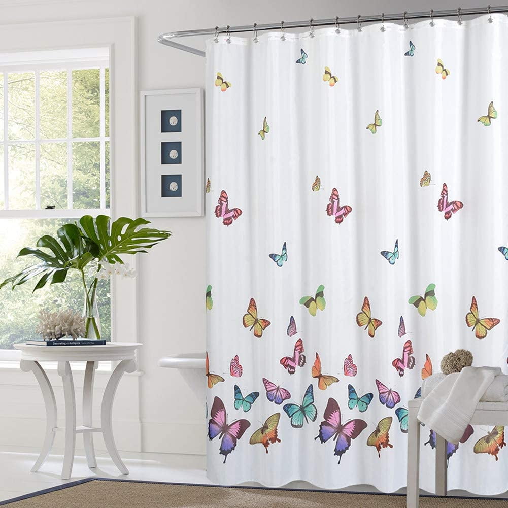 Watercolor Flowers Waterproof Fabric Shower Curtain Set Bathroom Accessory Hooks 
