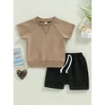 thumbnail image 2 of Mialoley Ensemble d'Été pour Garçons Tout-Petits Manches Courtes Col Rond + Shorts Unis à Cordon, 2 of 9