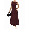 thumbnail image 3 of Womens Tank Maxi Dress Sleeveless Crew Neck Summer Folds Dresses Formal A Line Modest Party Dress Wine Red L, 3 of 6