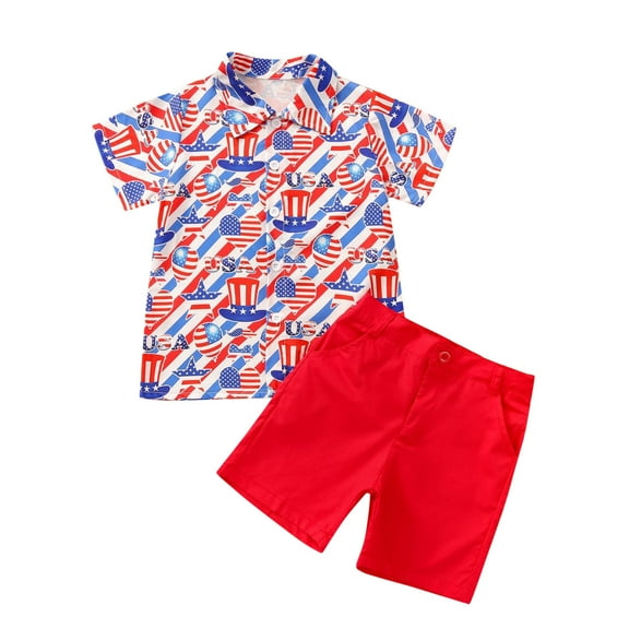 Mercatoo New𝐛orn Boy Baby 𝐆ift Toddler Sets T-shirt Gentlement Tops Shorts Day Fourth of July Baby Boy Outfit