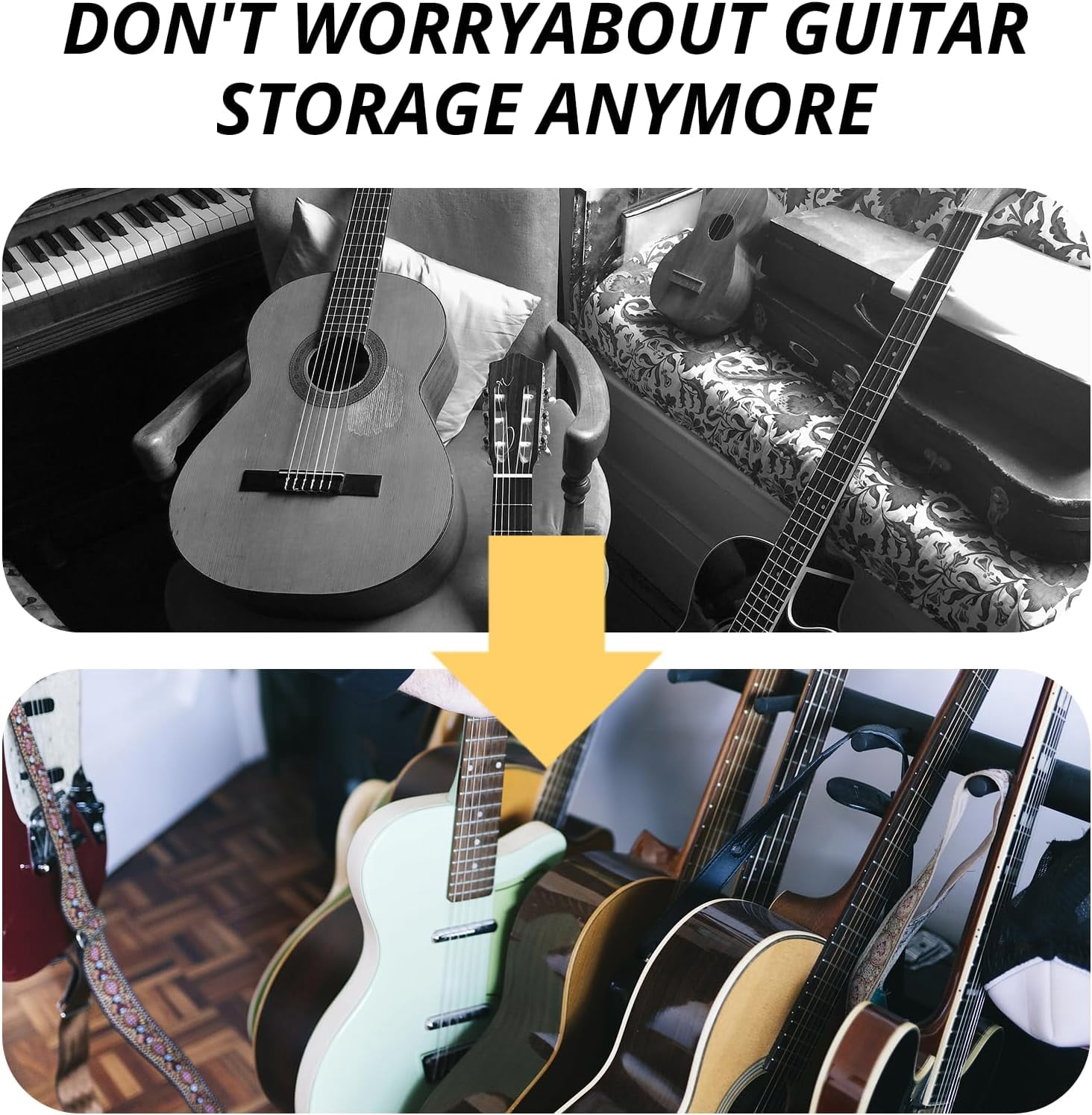 3/5/7/9 Multiple Guitar Stand, Display Rack Guitars & Ukulele & Bass & Banjo Holder for Band, Studio, Home (Square-3 Holder)