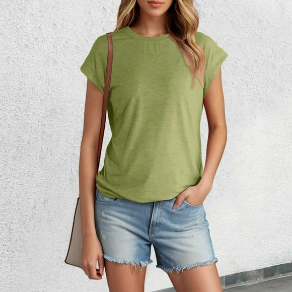 MKLEKYY Playeras Mujer Camiseta De Verano De Manga Corta Para Mujer, Color Liso, Con Mangas Cubiertas Talla S