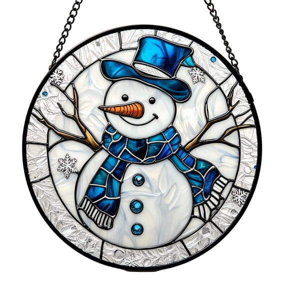6 Inch Stained Glass Style Christmas Window Hanging Suncatcher with Metal Chain for Winter Holiday Decor
