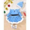thumbnail image 4 of Miaouyo Infant Baby Girls Christmas Romper Dress 1 3 6 9 12 18 Months Plush Patchwork Long Sleeve Jumpsuits and Cute Santa Hat Set, 4 of 9