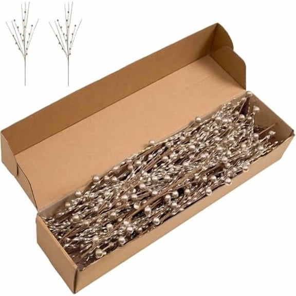 24 Pack Christmas Berry Picks Artificial Berry Stems 17 inch Champagne Xmas Berries Holly Berry for Christmas Winter Holiday Home DIY Ornaments