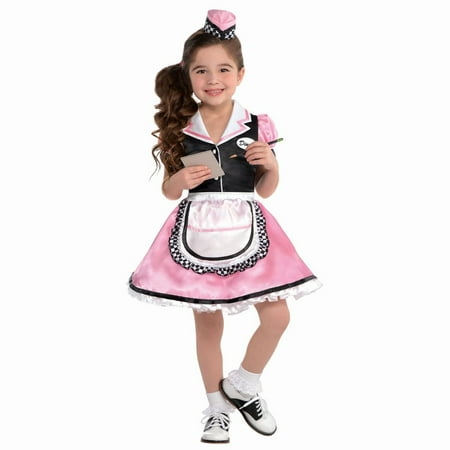 Amscan Little Girls Dinah Girl 50's Sock Hop Waitress Costume, Small (4-6)
