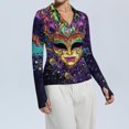 thumbnail image 5 of Womens Mardi Gras Shirts Glitter Mask Print V Neck Graphic Tee Sparkly Long Sleeve Purple Blouse Purple M, 5 of 7