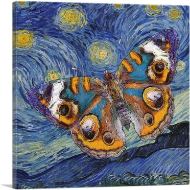 ARTCANVAS Starry Night Van Gogh Butterfly Canvas Art Print - Size: 12" x 12" (0.75" Deep)