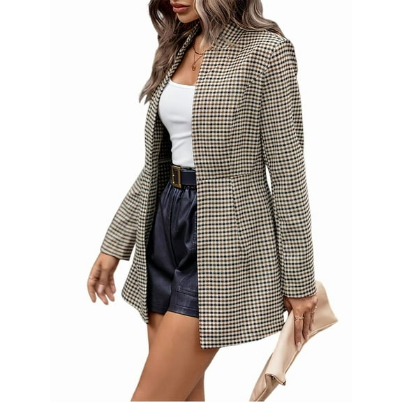 Female'S Ruched 3/4 Sleeve , Slim Fit Jackets with Padded Shoulder for Business Casual Khaki L