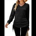 thumbnail image 2 of Camisetas para Mujer, Larga, Cuello en V, Básicas, Informales, Holgadas, Suaves, para Otoño. Negro L, 2 of 10