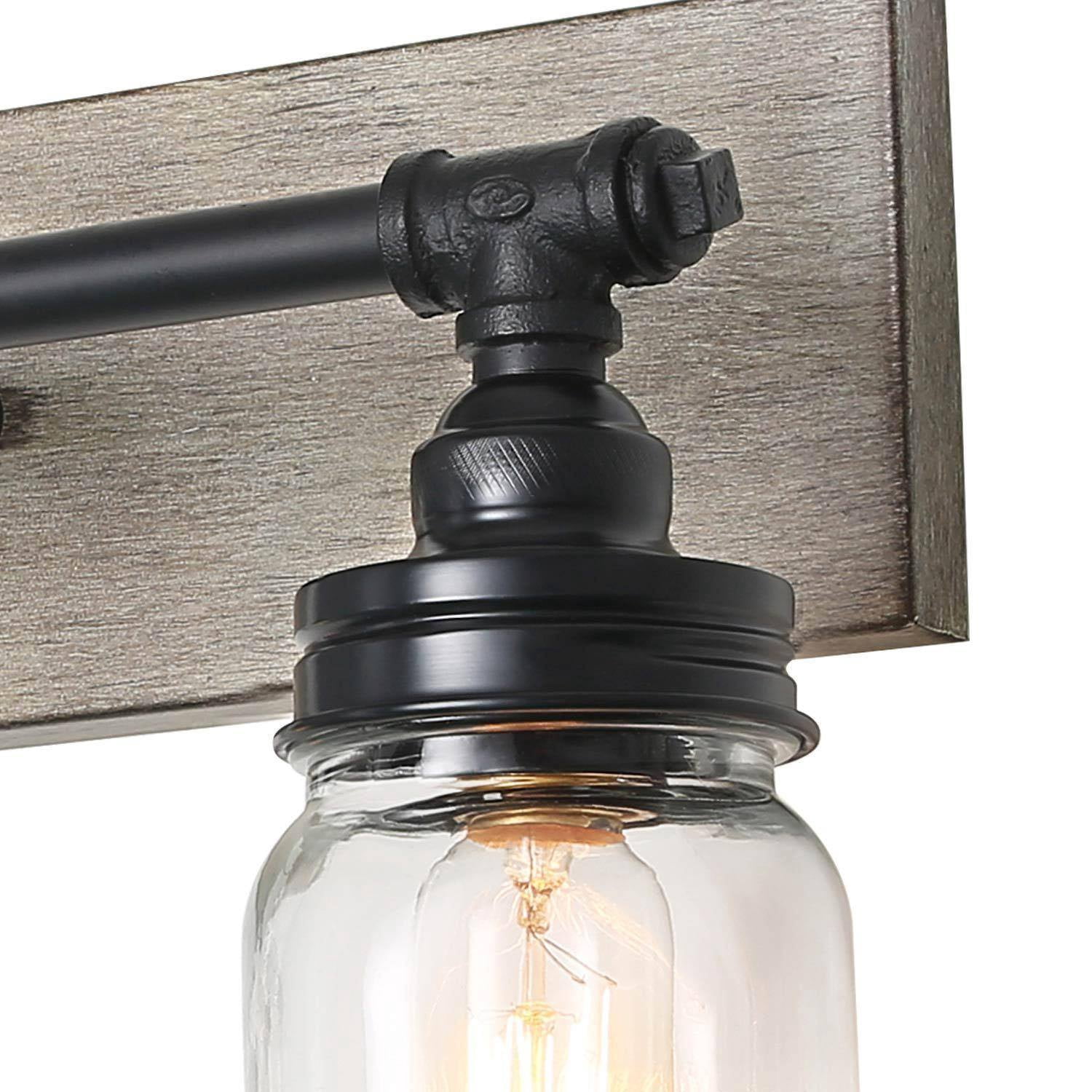 LNC 2-Light Black and Grey Farmhouse Mason Jar Bathroom Vaniyt Light