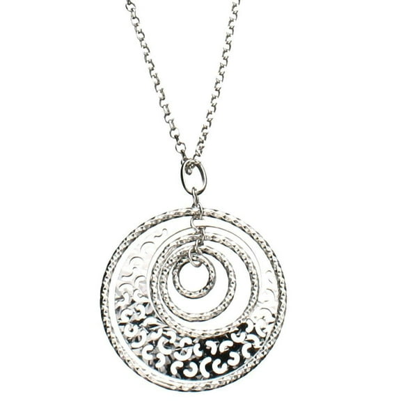 Sterling Silver Concentric Rings Pendant Cable Chain Necklace Italy 18 Inch