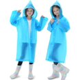 thumbnail image 5 of 2 Pack Raincoats for Kids, Reusable Rain Ponchos with Hood and Sleeves Waterproof Rain Coat for Children Boy Girl Kids (Blue), 5 of 13