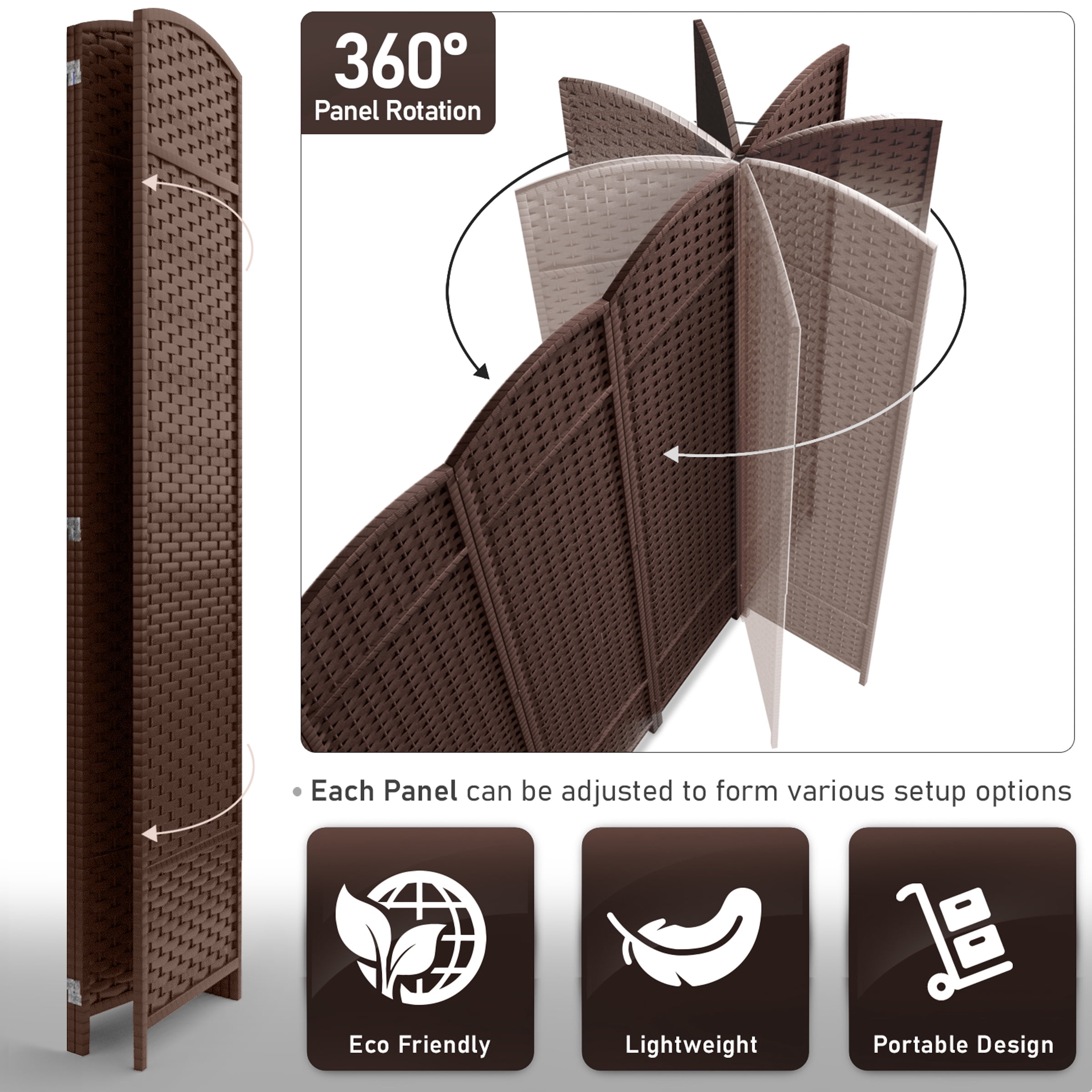 Sorbus 3-Panel Wide Folding Room Divider Privacy Screen, Hand-Woven Chocolate Mesh