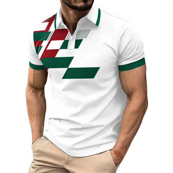 Polo Shirts for Men Men's Short Sleeve Button Down Polo Shirt Italian Flag Print Comfort Fit Casual Activewear Top Lightweight Breathable White L