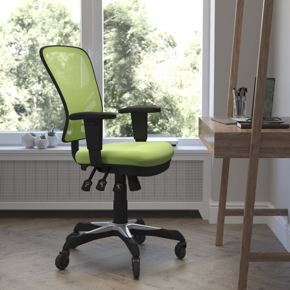 Flash Furniture Mid-Back Green Mesh Multifunction Executive Swivel Ergonomic Office Chair with Adjustable Arms and Transparent Roller Wheels