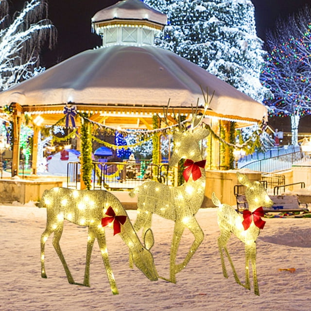 Reno de ciervo iluminado al aire libre Decoración navideña con luz LED, metal para decoración de fiestas en el jardín (lazo)