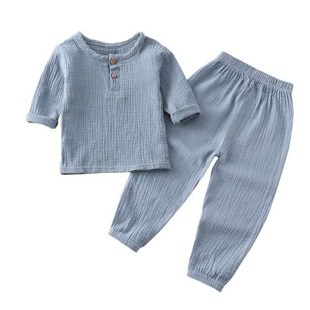 Birdeem Chemises pour Filles Mode Filles et Garçons Hauts Décontractés à Manches Longues Col Rond Bouton Pantalons Longs Unis Ensembles