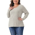 thumbnail image 4 of Agnes Orinda Women's  Plus Size  V Neck Long Sleeve Basic Ribbed Pitted Brushed Casual Tunic Blouse 2X Beige Brown, 4 of 6