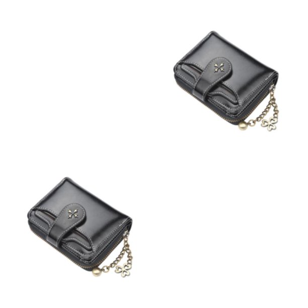 Minnieouse Cartera de moda con división para mujer, cartera con cremallera de gran capacidad, monedero para mujer, tarjetero pequeño, bolso de Negro 2piezas